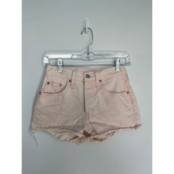 Levis 501 Premium Shorts Women W24 Pink High Rise Cutoff Denim - Picture 1 of 10